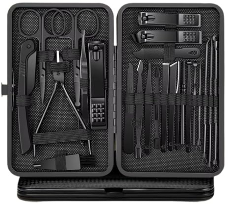 Set Manicura y Pedicura Profesional 24 en 1 PREMIUM – Kit Manicura de Cortauñas Acero Inoxidable con Tijeras, Pinzas y Herramientas Multifunción en Estuche Portatil, Set uñas Profesional Mujer Hombre