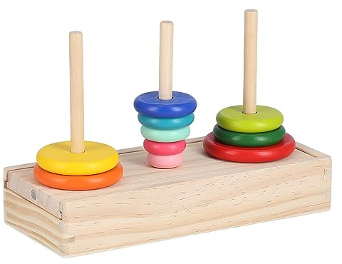 SPYMINNPOO Puzzle Logique en Bois Tour de Hanoï à 10 Anneaux, Jouet pour Enfants de 5 Ans et Plus, Blocs de Construction pour Le Développement du Cerveau (Grande Tour en boîte de Hanoï)
