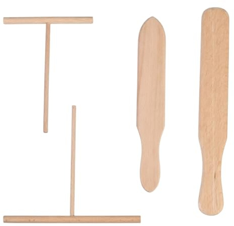 4 Piezas Esparcidor de Crepe,Esparcidor de Masa Crepes,Esparcidor de Crepe de Madera,Distribuidor de Crepes,Kit de Crepes Hecho a Mano de Madera Natural,Accesorios para Crepes,Herramientas