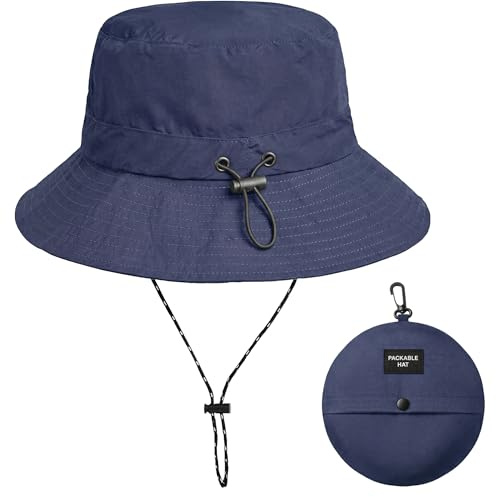 Zilaro Bucket Hat Women & Men, Waterproof Foldable Sun Hat with UV Protection, Men's Women's Bucket Hats with Adjustable String, Ladies Summer Funny Hats for Fishing Beach Hiking Festival (Navy Blue)