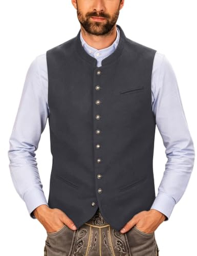 Générique Gilet traditionnel pour homme - Tenue de la bière - Gilet traditionnel vintage sans manches - Avec col montant, boutonnière et poches - Pour fête folklorique, mariage