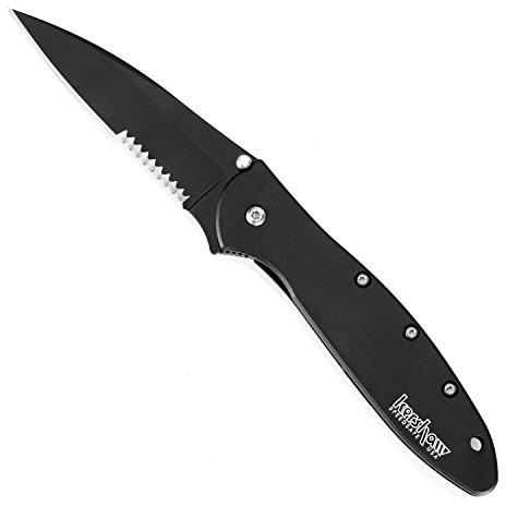 Kershaw Leek Pocket Knife, Black, 3 Inch Stainless Steel Partially Serrated Drop Point Blade, EDC with Assisted Opening, Made in the USA, Reversible Carry, Everyday Carry Pocket Knife for Men & Women