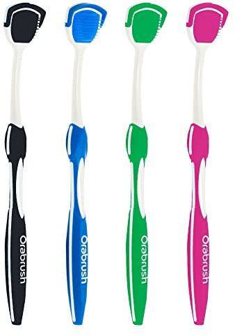 Orabrush Gratte-langue, nettoyeur de langue aide à lutter contre la mauvaise haleine, 4 grattoirs de langue