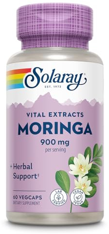 SOLARAY Moringa Capsules 900 mg - Moringa Supplement with 135 mg Saponins - Herbal Support w/Naturally Occurring Vitamins, Minerals, Amino Acids, Vegan, 60-Day Guarantee, 30 Serv, 60 VegCaps