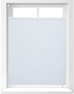 Relaxdays Plissee Rollo ohne Bohren, Klemmfix zum Kleben, Faltrollo lichtdurchlässig, Faltstore weiß, B x H: 90 x 130 cm