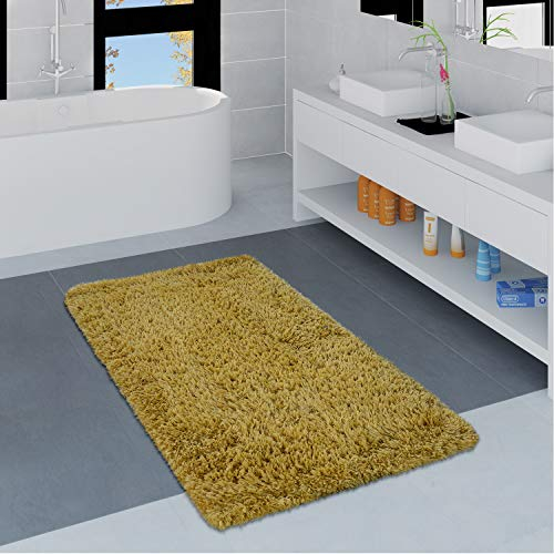 Paco Home Badezimmerteppich Badematte Badteppich Waschbar rutschfest Weich Modern Einfarbig, Grösse:40x55 cm, Farbe:Gelb