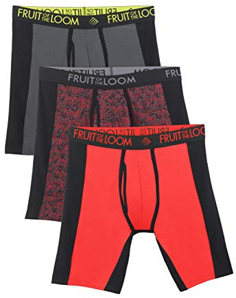 Fruit of the Loom Men's Breathable Boxer Briefs (Regular & Big Man), Long Leg - Micro Mesh - 3 Pack - Flex Side Panels, XL