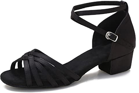 Yokala Ballroom Latin Salsa Dance Shoes Women Low Heel Practice Dancing Sandals for Social Dance Beginner S04 (11,Black-1.5 Inch Heel)