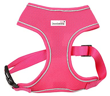 Doodlebone - Airmesh Dog Harness - Breathable Over Head Harness with Adjustable Chest Strap, Reflective Piping & Machine Washable Design - Size 3, 45-62cm - Fuchsia