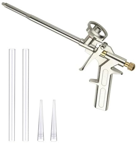 MKB Professional Spray Foam Gun Metal Heavy Duty Expanding Dispensing Filling Seal Tool Foaming Application Applicator Caulking Gun Allows Expanding Foam to Apply with One Hand Adjustment Metal Body