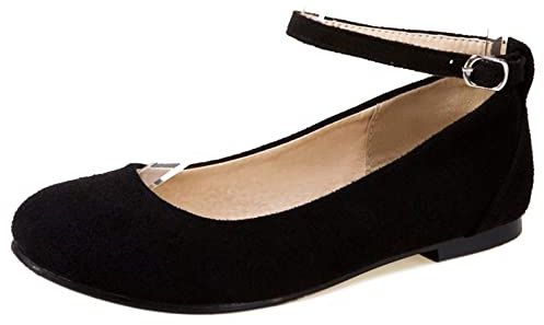 Donna Ballerine Piatte Punta Rotonda Pompe Comodo Fibbia Scarpe Quotidiane Piatte con Cinturino alla Caviglia, 8522Dam Nero Numero 36 EU