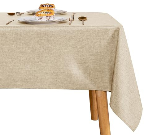 JIUZHEN Beige bordsduk tvättbar linneutseende bordsduk vattentät