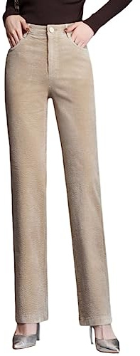 Valin Pantalones rectos de mujer de cintura alta para tallas grandes para primavera y otoño con cordón grueso pantalones de negocios monocromáticos pantalones de ocio, V12, beige, 44