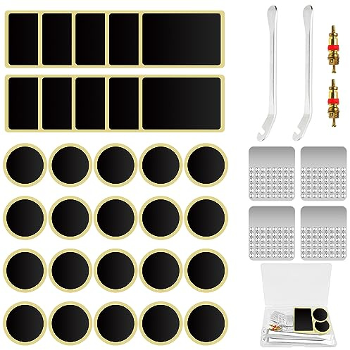 Bohoray 38Pcs Bike Puncture Repair Kit，Self-Adhesive Bike Puncture Repair Patches Bike Tyre Repair Kit, Metal Crowbar File, Bike Tyre Repair Kits for Mountain Bike and Road Bike or Commuter Bikes
