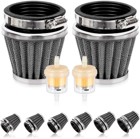 Swpeet 2 filtri dell'aria per moto da 54 mm con 2 filtri del carburante, kit universale di ricambio per aspirapolvere a cono per moto da cross e scooter da 50 cc, 110 cc, 125 cc, 150 cc, 200 cc, ATV e