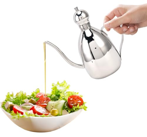 Bottiglia di Olio in Acciaio Inossidabile 250ml/500ml/1000ml Dispenser di Salsa di Aceto di Olio D'oliva Contenitore Bocca Lunga Teiera Bollitore per Condimento Filtraggio Residui di Olio Can(500ml)