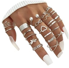 LICHUANUK 22 Pezzi Set Anelli Donna Acciaio Inossidabile Boho Anelli Aperto Minimalista Impilabili Anelli Argento Regolabili Nocche Anello argento