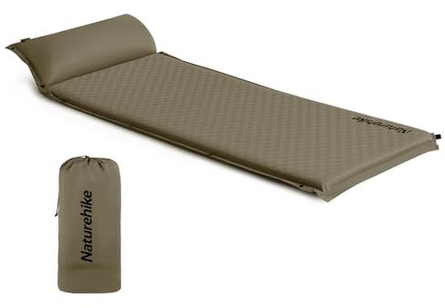 Naturehike Colchoneta autoinflable con Almohada, colchoneta Doble combinable, Ultraligera, cómoda, colchón de Camping para Exteriores, Camping, Viajes, 3 cm de Altura (Verde Militar)