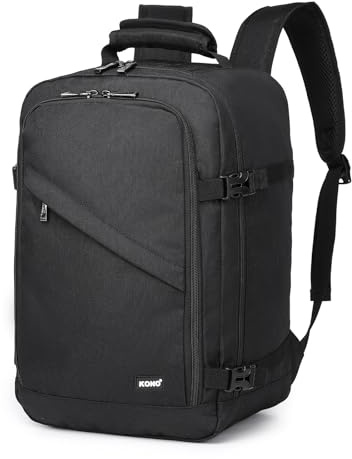 KONO Bolsa de mano de 40 x 20 x 25 cm, mochila de mano pequeña de viaje, mochila impermeable para debajo del asiento, negro