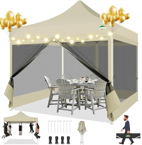 COBIZI Pavillon 3x3m Faltpavillon 3x3m Wasserdicht Stabil, Pop up Pavillon Faltbar, Partyzelt Gartenpavillon, Pavillion Klappbar UV-Schutz mit 4 Seitenwänden aus Mesh, Khaki