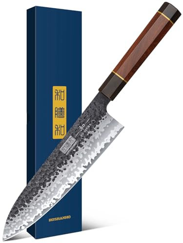 HOSHANHO 20 cm Coltelli da Cucina Giapponesed, Professionali Forgiato a Mano Coltello da Chef in Acciaio Inossidabile, Multiuso Coltelli da Chef con Manico in legno di Palissandro
