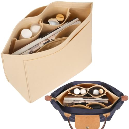 Tonsunul Organizer Damen Tasche Organizer Innentaschen, Fächer, Bag Organizer für Kosmetik, Flaschen, Reiseutensilien, Telefon, Brille, Geschenke für Frauen, Beige L