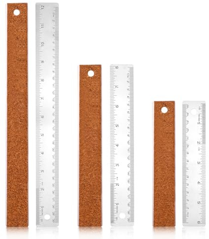 3pcs Règle Métal Support en Liège, 30+20+15cm Règle avec dos en Liège Acier Inoxydable Règle à Bord Droit Impériale et Métrique Règle Outil de Mesure pour le Dessin l'École le Bureau les Fournitures