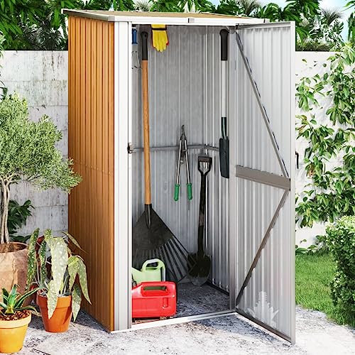 Willood Cobertizo Jardín Cabaña Troncos Herramientas Almacenamiento Exterior Patio Aire Libre Acero Galvanizado Marrón 118,5x97x209,5 cm