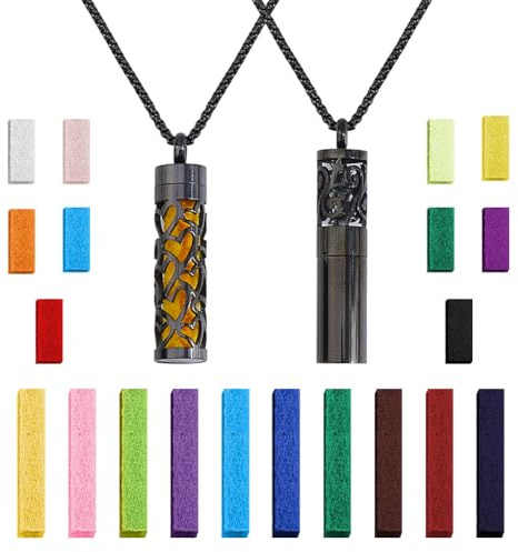 SUPERFINDINGS Collane con 2 stili di oli essenziali, collane con ciondolo profumo, con 20 cuscinetti in feltro, diffusore nero, medaglione per aromaterapia, per Natale e compleanno