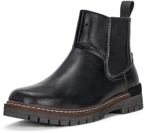 Vepose Women's Black Chelsea Boots, 9519 Platform Chunky Heel Round Toe Ankle Boot, Slip on Short Boots with Elastic Band Size 8(CJY9519 Black 8)