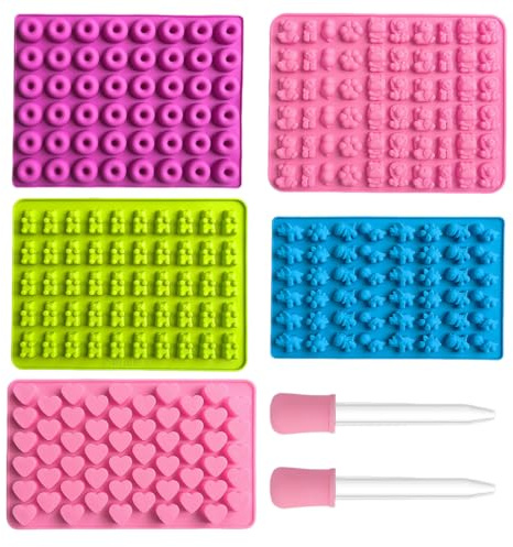 5 Pezzi Stampi in silicone per Caramelle, Mini Cioccolato Fudge, Stampi per Orsetti Gommosi con 2 Contagocce, per Fare Gommose, Caramelle, Cioccolato e Piccoli Cubetti di Ghiaccio
