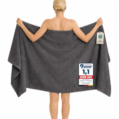 Komfortec Toalla de Baño Grande 100 x 200 cm – 100% Algodón – Toalla Extra Grande – Suave y Altamente Absorbente – Antracita
