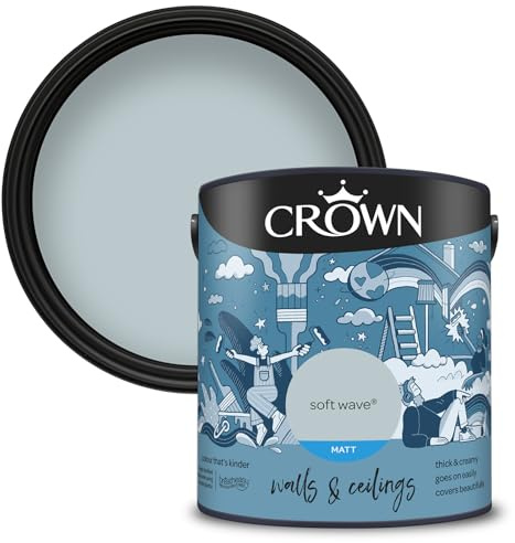 Crown Soft Wave - Matt Emulsion Paint - Water Based, Quick Dry - Light Green Blue Paint for Walls & Ceilings - 2.5L