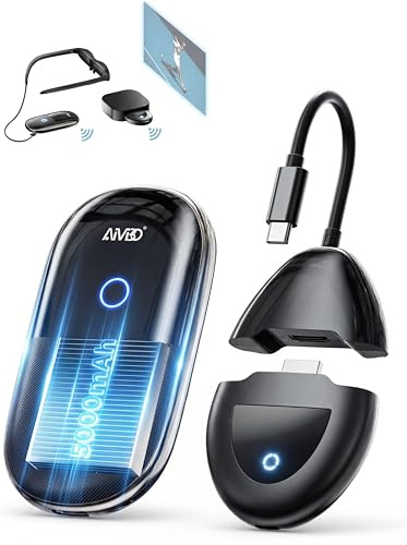 AIMIBO Wireless HDMI Transmitter and Receiver with 5000mAh Battery, Dual HDMI & USB-C Ports on TX & RX, 4K Decoding 1080P@60Hz, 50m Range Cast for Smartphone Tablet Laptop to TV AR Glasses Projector