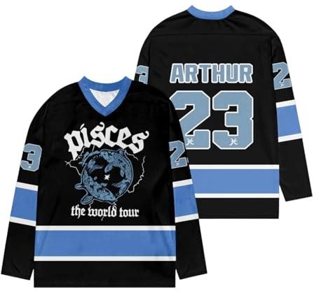 BCFSITNBH J-ames A-rthur Hockey Jersey, J-ames Arthur Merch, Unisex Mens Womens V-Neck Long Sleeve Top, ARTHUR 23 Hockey Jersey Tops for Fans Navy L