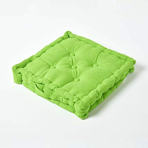 HOMESCAPES Coussin de Chaise de Couleur Vert Fait en 100% Coton de 50x50 cm pour Chaise de Salon et Chaise de Jardin
