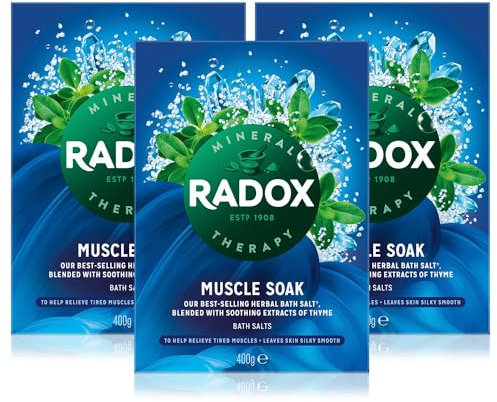 Radox Muscle Soak Bath Therapy Thyme Scented Herbal Bath Salts with expertly Blended Herbs and Minerals to Soothe and soak Your Tired and Aching Muscles, 400g Multi Pack 3