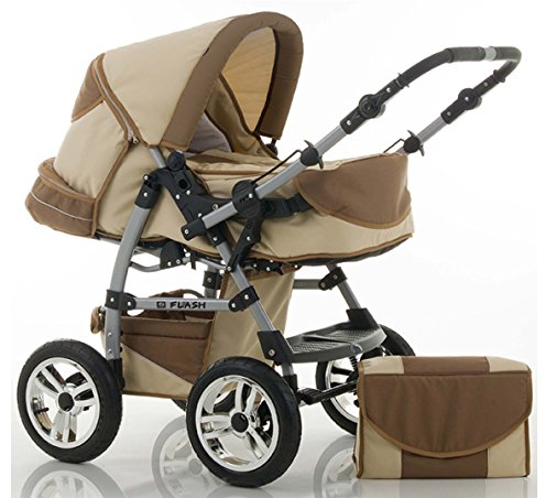 dein_babyladen Kombi-Kinderwagen Flash 2 in 1 inkl. Sportsitz und umfangreichem Zubehör in Sand-Mocca