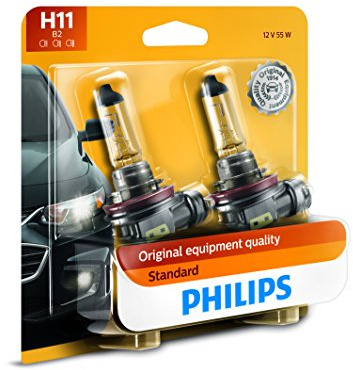 Philips Automotive Lighting H11 Standard Halogen Replacement Headlight Bulbs, Fit Select High Beam, Low Beam, and Fog Light Positions, 2 Pack