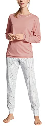 CALIDA Sweet Dreams Bündchen-Pyjama Damen, aus 100% Baumwolle, Hose mit stoffbezogenem Gummibund