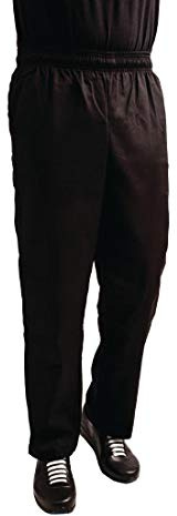 Whites Easyfit Chef Trousers Waterproof Teflon, Black, Size XL - Elastic Waist, Long Leg 32.5 Kitchen Cooking Trousers A029T-XL