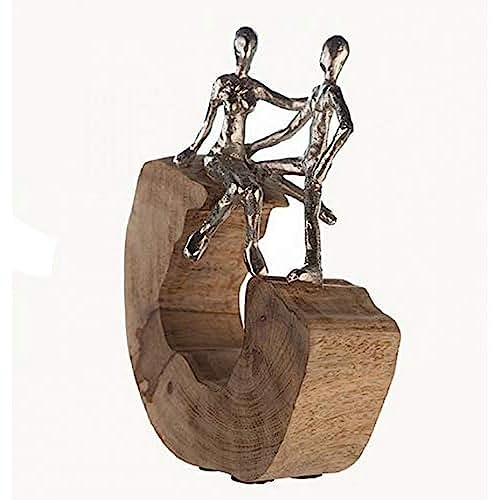 Casablanca Deko Skulptur Figur Secure - Wohnzimmer Dekoration aus Holz und Aluminium: Farbe: Braun Silber - Höhe 27 cm