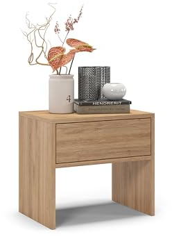 regalik Table de Chevet Pari avec tiroir 50x45x35 cm - Table de Nuit avec tiroir avec Rails de Guidage à roulement à Billes Tip on - Table de Nuit Design Moderne en chêne