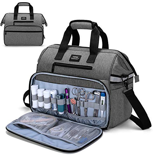CURMIO Home Health Nurse Bag, Medical Supplies Bag with Padded Laptop Sleeve for Home Visits, Health Care, Hospice, Bag ONLY, Gray (Patent Pending)