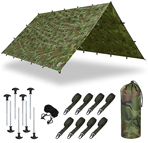 YourGEAR Bushcraft Tarp 300x300 o 430x430 cm Camuflaje de protección para Tienda de campaña toldo de Lluvia - protección UV 50+, Extremadamente Resistente y Totalmente Impermeable [4,3 x 4,3]