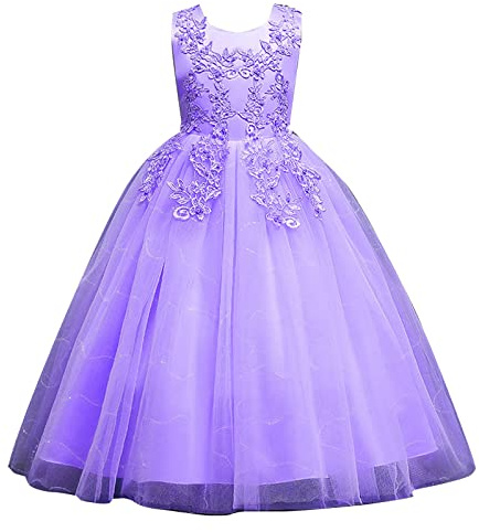 Flickklänning, spets, prinsessklänning, ärmlös, fyrkantig urringning, 3D-blommor, lång aftonklänning, collect, midja, tyllklänning, barn, bröllop, brudtärnor, klänningar, födelsedag, dopklänning