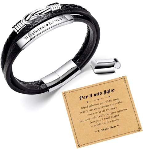 SUNSH Regalo Figlio Natale, Bracciale Figlio, Bracciale in Pelle per Ragazzo, Regali D'amore per Figli, Regalo per Figli/Uomo, Natale, Compleanni, Laurea, Scuola