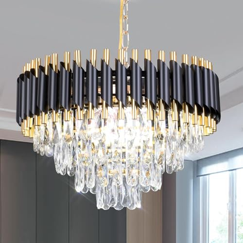 Cainjiazh Pendelleuchte Kristall Kronleuchter Sputnik Deckenlampe Moderne Deckenleuchte 4 Tiers Schwarz Kristall Deckenleuchte Leuchter für Wohnzimmer, Esszimmer, Schlafzimmer, Küche 50cm