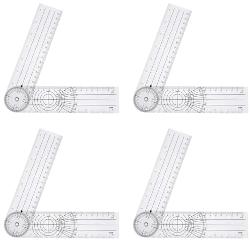 Winkelmesser Goniometer 4 Stück, Physiotherapie Kunststoff Schnellwinkelmesser, Winkelmesser Physiotherapie 360 Grad Arme, Messung, Finger-Goniometer klarer Winkelmesser-Werkzeug Faltlineal Messung