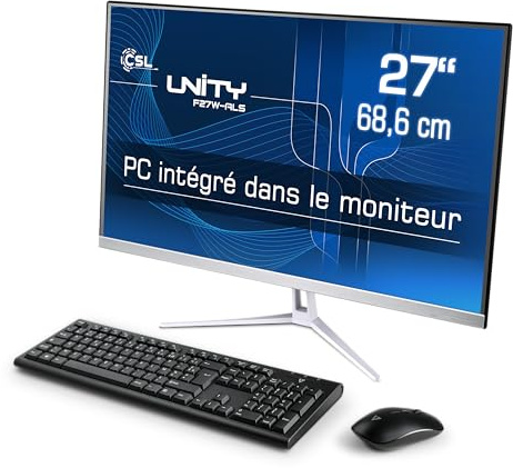 PC Tout-en-Un CSL Unity F27W-ALS, 68,58 cm (27 Pouces, 1920x1080 Full HD) - AIO Puissant (Intel N200 CPU 4x3700 MHz, 512 Go SSD, 8 Go DDR4-RAM, Win 11 Pro), Blanc